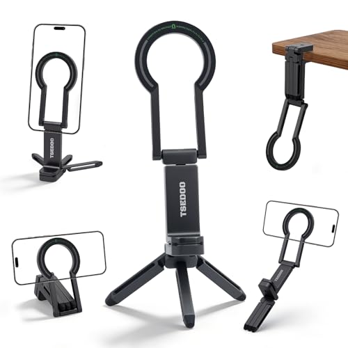 Magnetic Tripod for iPhone - Foldable Mini Pocket Phone Stand, Portable Selfie Stick Handle Grip with 360°, Airplane Travel Essentials, Phone Holders