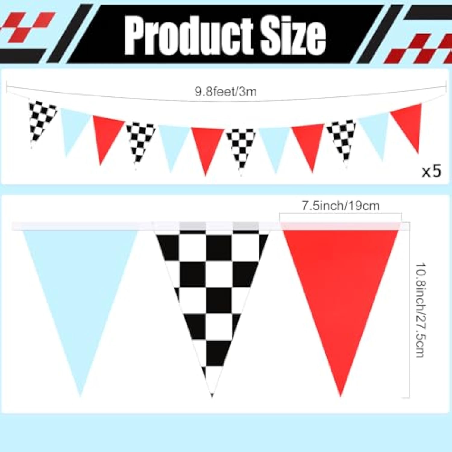5-Pc Racing Car Checkered Flag Banner Set for Party Decorations