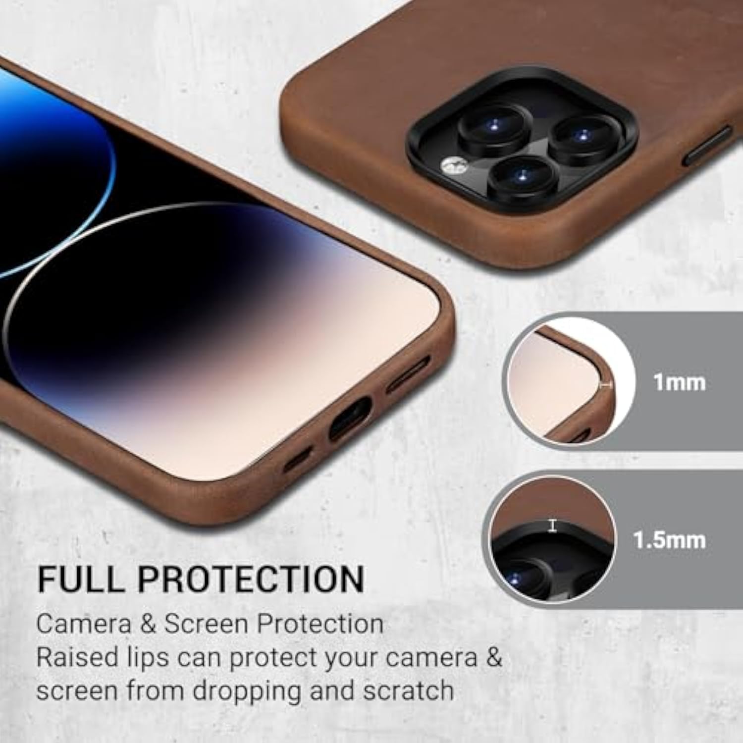 Compatible With Iphone 14 Pro Leather Case Magsafe - Top Grain Vintage Crazy Horse Leather - Metal Buttons & Camera Bezel Bump - Slim Fit & Soft - Premium Phone Cover (6.1-Inch) Retro Brown