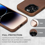 Compatible With Iphone 14 Pro Leather Case Magsafe - Top Grain Vintage Crazy Horse Leather - Metal Buttons & Camera Bezel Bump - Slim Fit & Soft - Premium Phone Cover (6.1-Inch) Retro Brown
