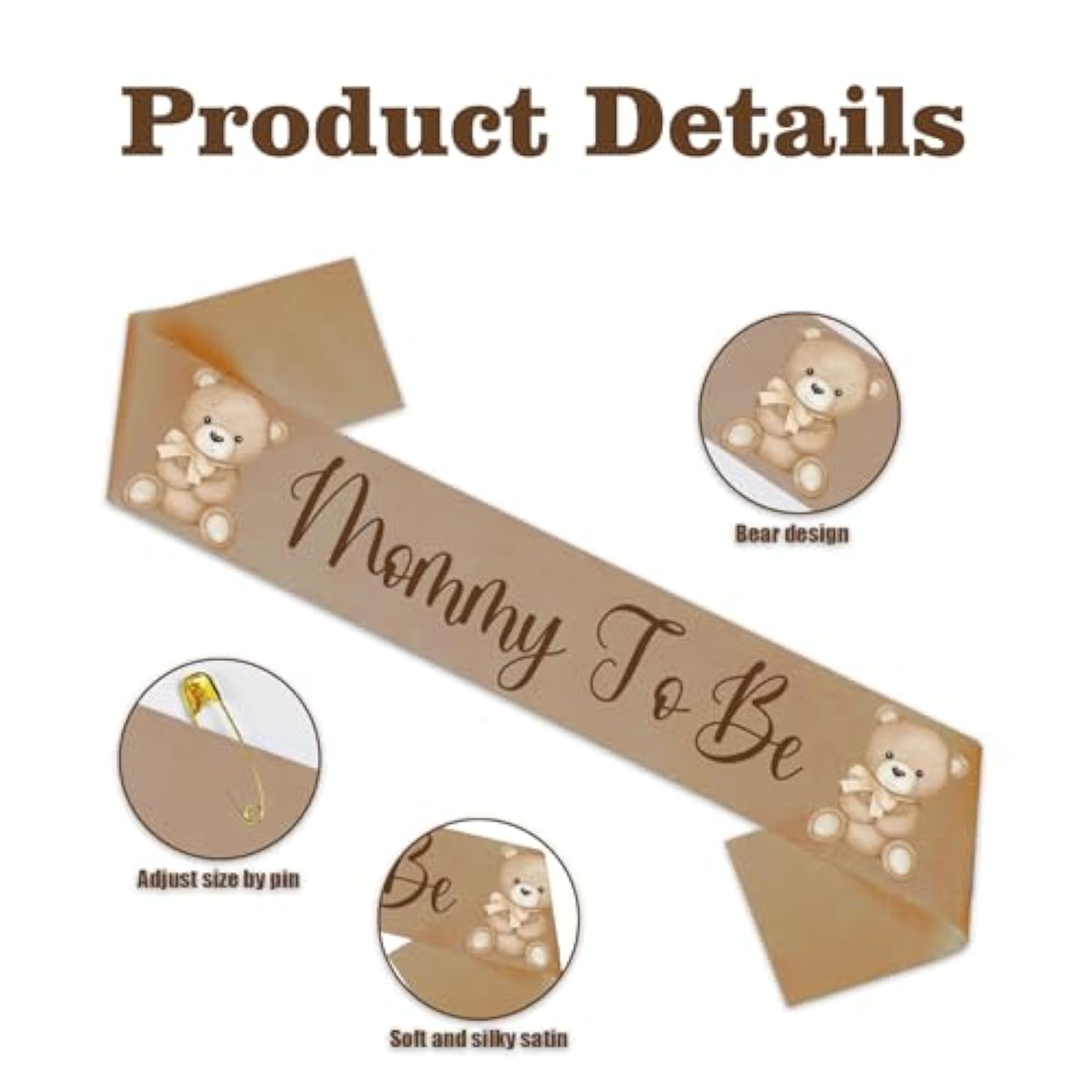 Bear Theme Mom To Be Sash For Baby Shower Decorations Dad To Be Pin And Flower Crown Headband Cute Satin Baby Shower Sash For Gender Reveals Party Favors Pregnancy Props Keepsake (Brown)