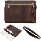 Top Grain Leather 14.2" Laptop Case Bag, Zip Pockets Design, Compatible With Macbook Air 13" M2 A2681 M1 A2337 A2179 A1932/Pro 13" M2 M1 A2338 A2251 A2289 A2159 A1989 A1706, Coffee 14.2 Inch