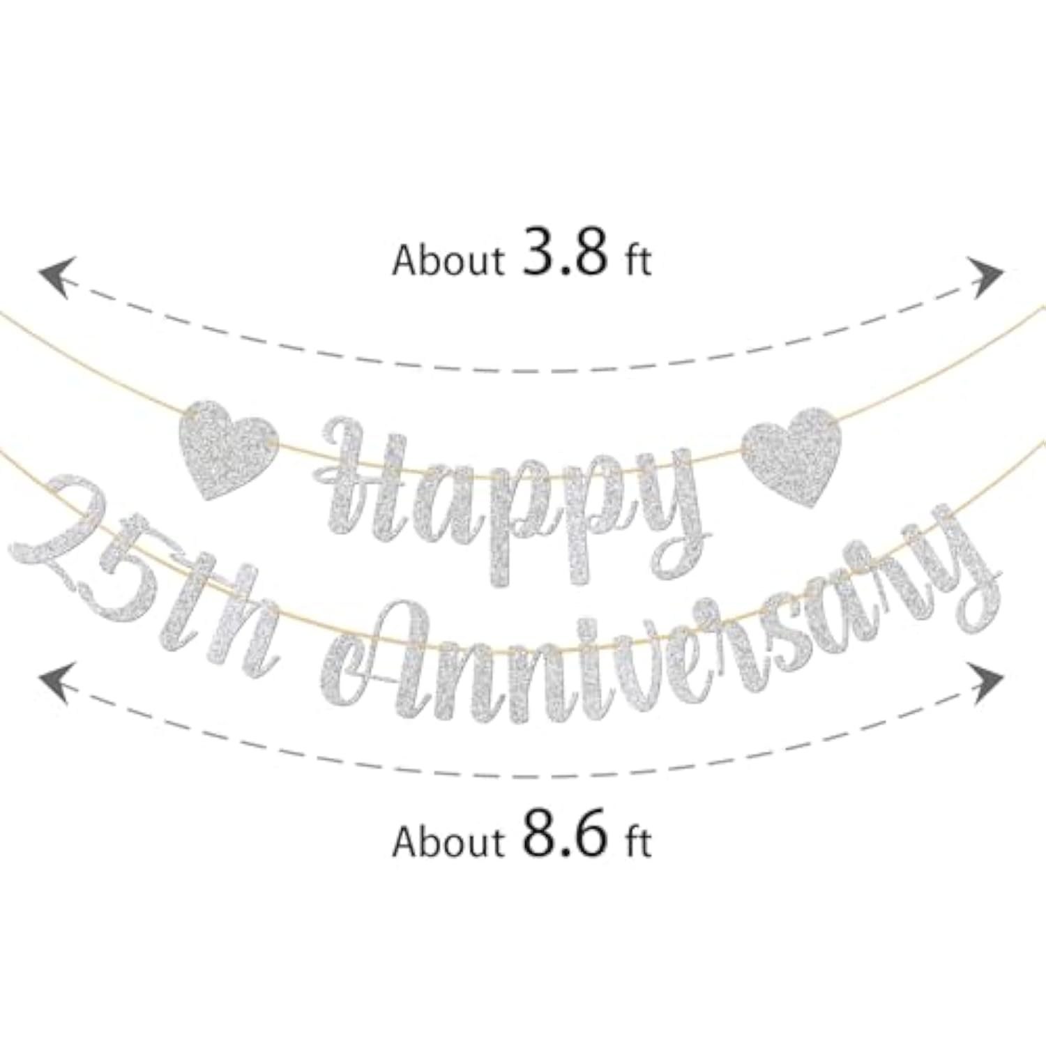 Happy 25Th Anniversary Banner, 25Th Wedding Anniversary, 25Th Birthday,25 Years Loved Party Decorations, Silver Glitter