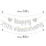 Happy 25Th Anniversary Banner, 25Th Wedding Anniversary, 25Th Birthday,25 Years Loved Party Decorations, Silver Glitter
