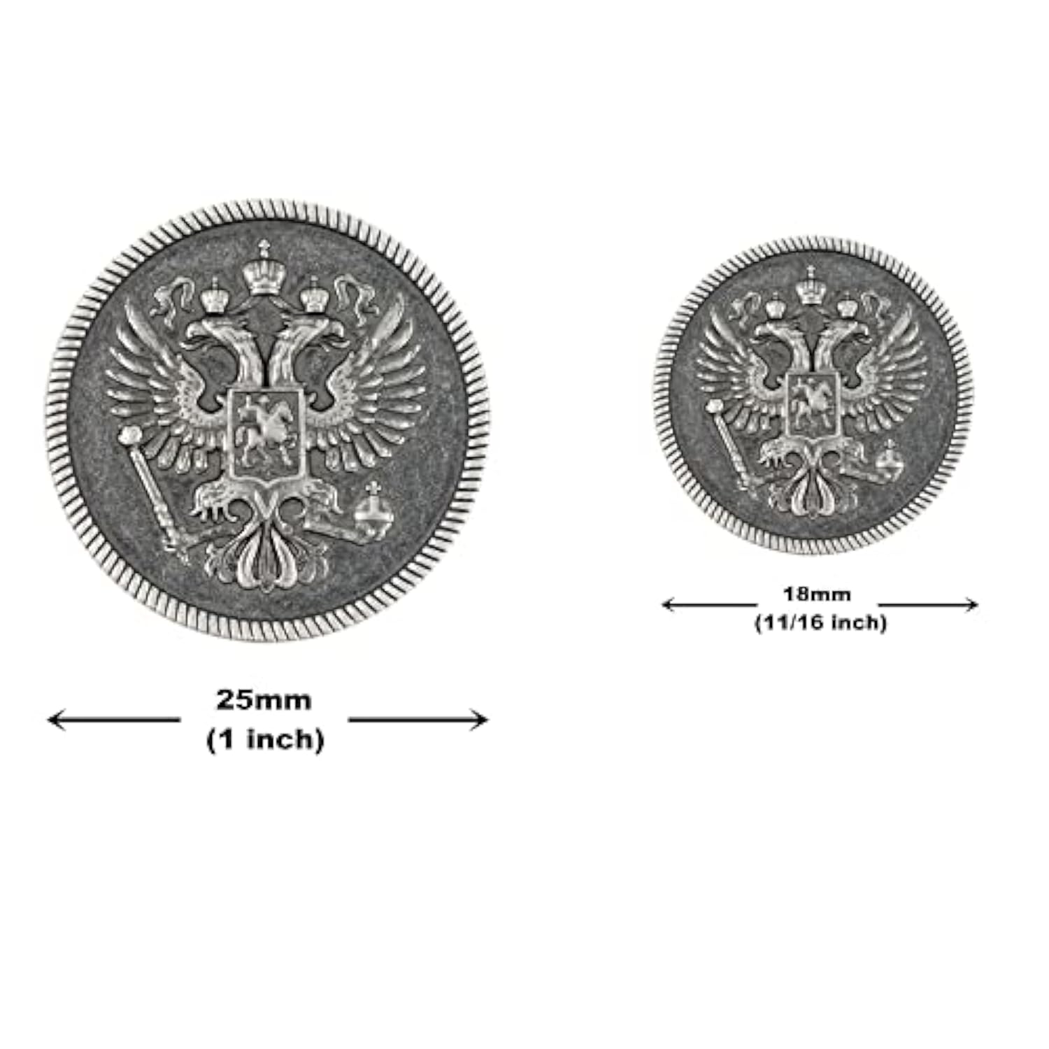 Two-Headed Eagle Gray Silver Metal Shank Double Blazer Button Set. 6 P