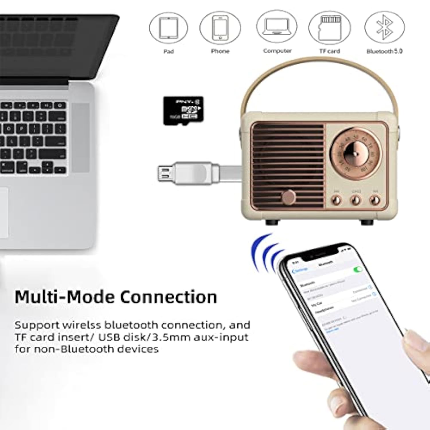 Retro Bluetooth Speaker Wireless Mini Speaker,Bluetooth Speaker With Crystal Clear Stereo Sound Rich Bass,Portable Bluetooth Speaker For Iphone,Android Devices And Tablet (Beige)