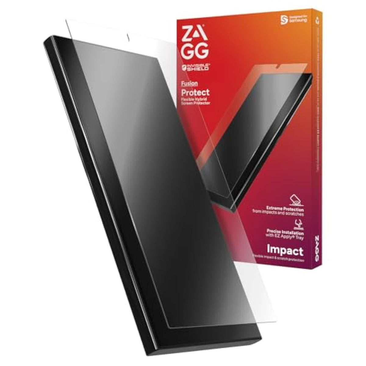 ZAGG InvisibleShield Fusion Samsung Galaxy S24 Ultra Screen Protector - Flexible Hybrid Protection, Unbreakable Polymer, High-Definition Clarity, Eco-Friendly, Biometric Tech Compatible