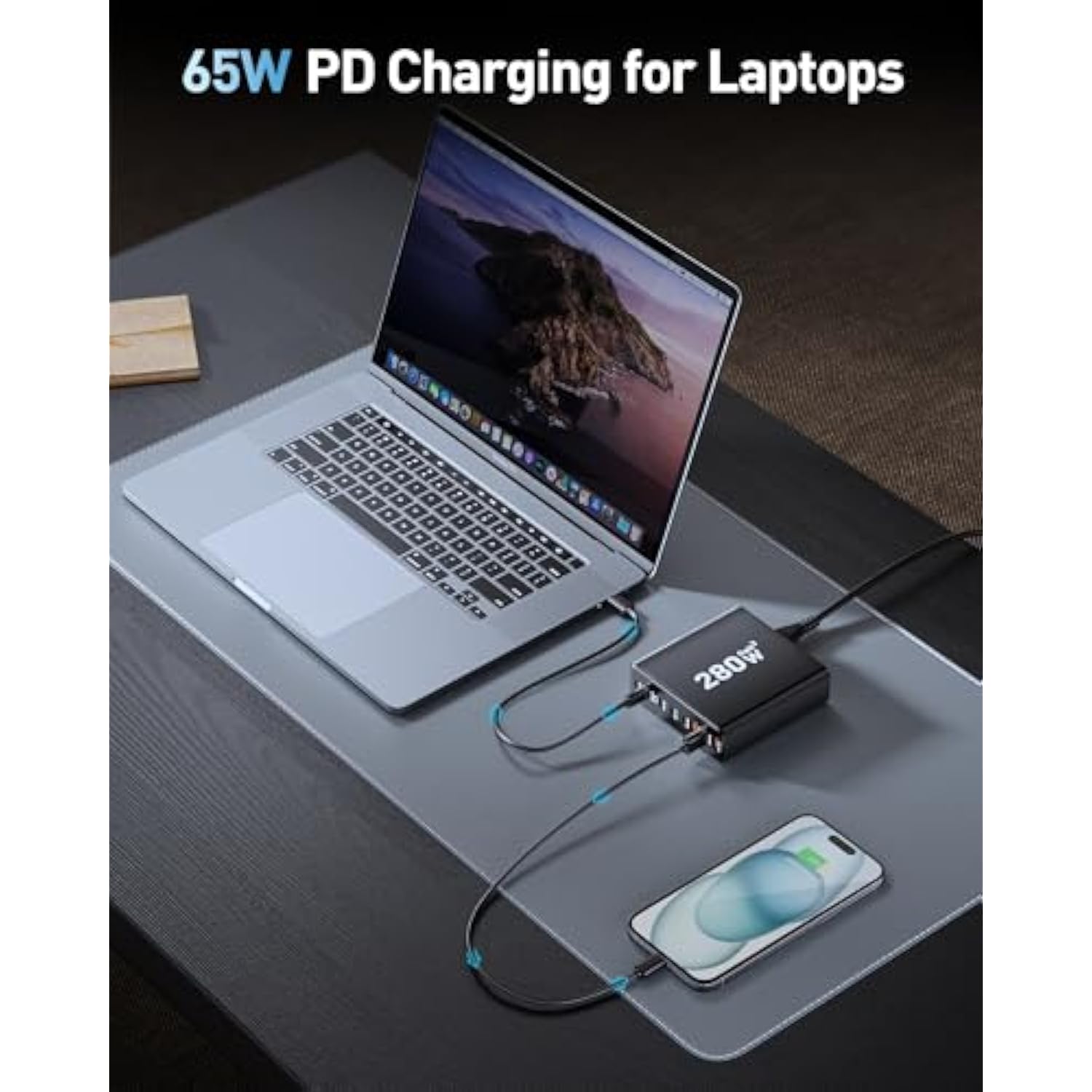 280W Usb C Charger Block, 8-Port Usb C Charging Station Gan Iii Pd 65W Laptop Charger Adapter Compatible With Macbookpro/Air,Dell,Ipad,Portable Charging Station For Iphone,Samsung Galaxy (Black)