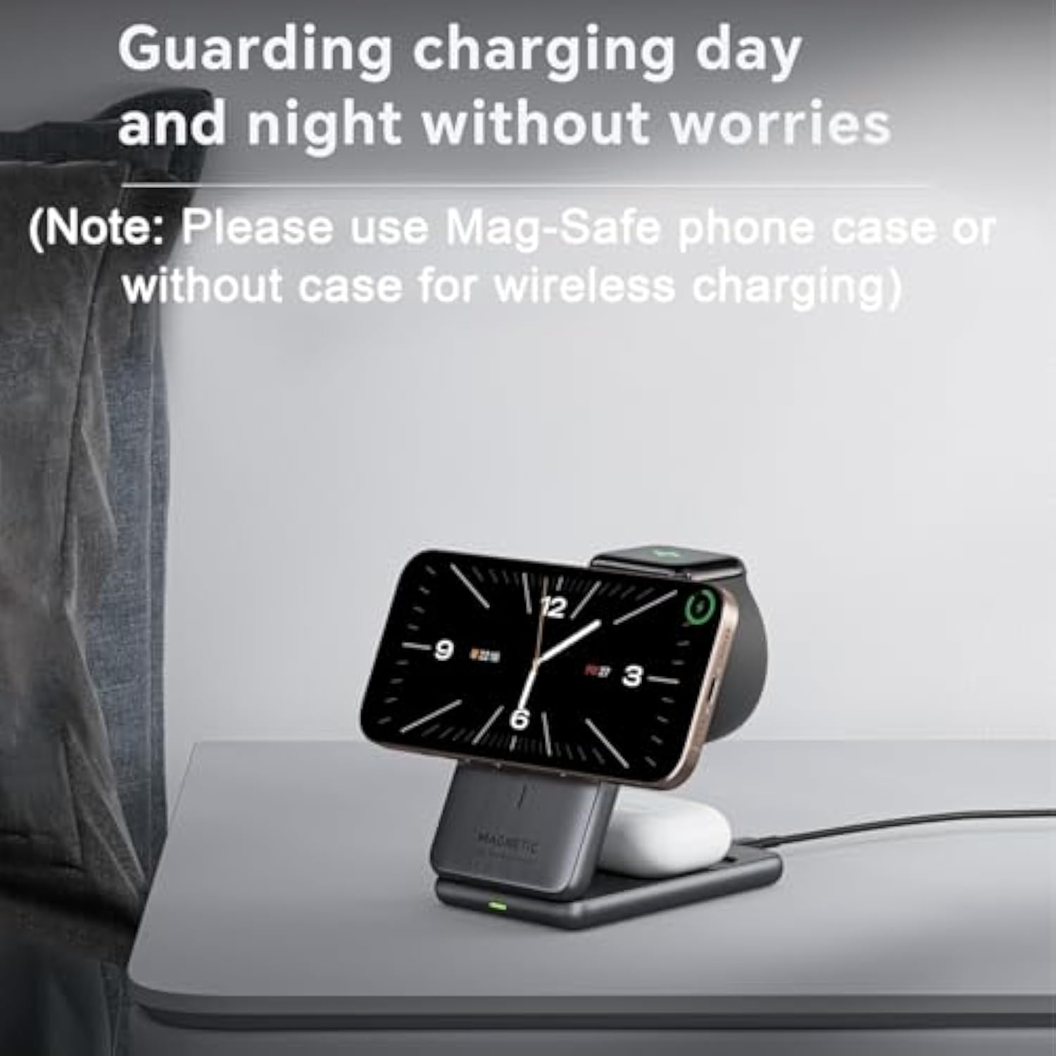 3 In 1 Wireless Charging Station For Apple Devices,Portable Foldable Magnetic Multiple Fast Charger Stand,Wireless Charger Magsafe For Iphone 17 16 15 14 13 12 11 Pro Max Air Plus/Apple Watch/Airpods