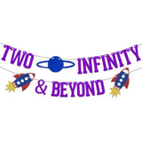 Two Infinity And Beyond Banner, Space Themed 2Nd Birthday Decorations, You'Ve Got A Friend In Me Banner, Light Year Toy Inspired Story 2 Years Old Party Supplies Purple Blue Glitter