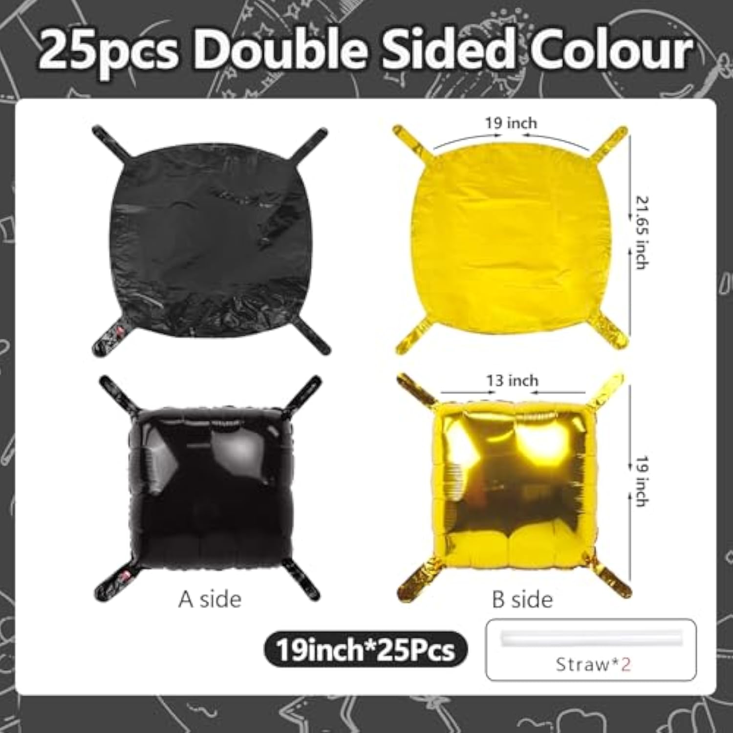 25pcs Black Gold Square Foil Balloons Backdrop for 2026 New Year & Party Decor