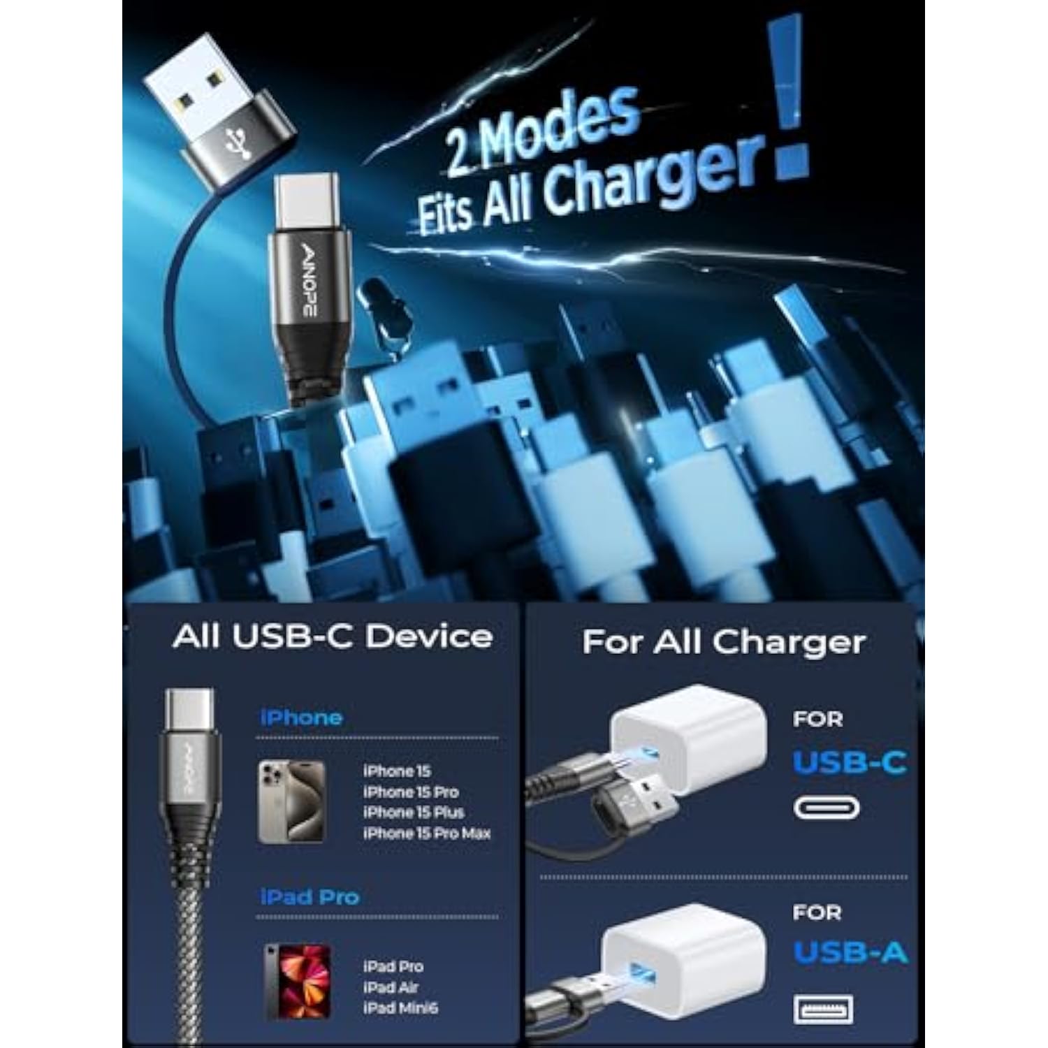 Usb C Cable 6.6Ft[2-Pack, 60W] Nylon Braided Type C Charging Cable Fast Charge