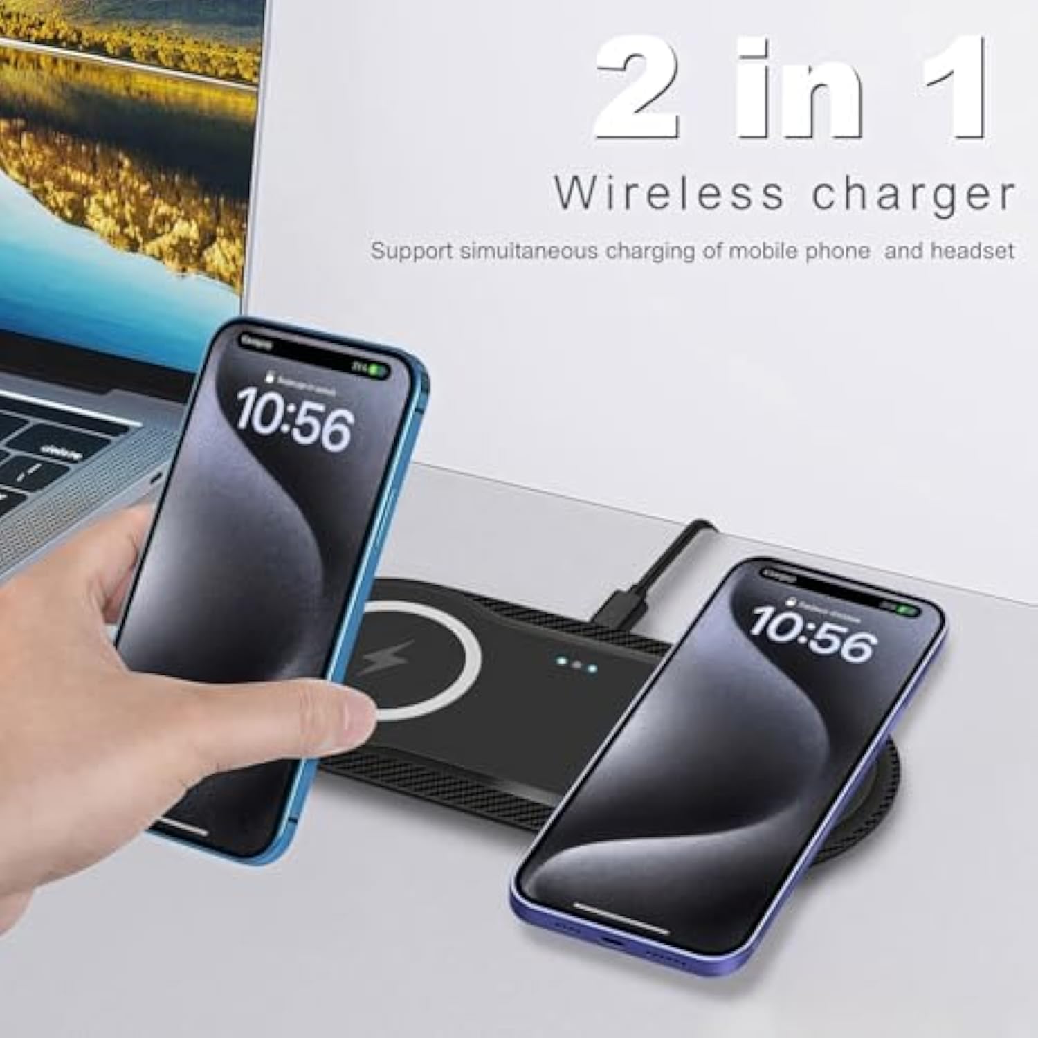 Wireless Charger, 20W Dual Wireless Charging Pad,Fast Charging Pad For Samsung Galaxy S24/S24 Ultra/S23/S22/S21/S20, For Iphone 16/15/14/13/12/11/Xr/X, For Airpods 4/3/2/Pro, And More.(With Adapter)