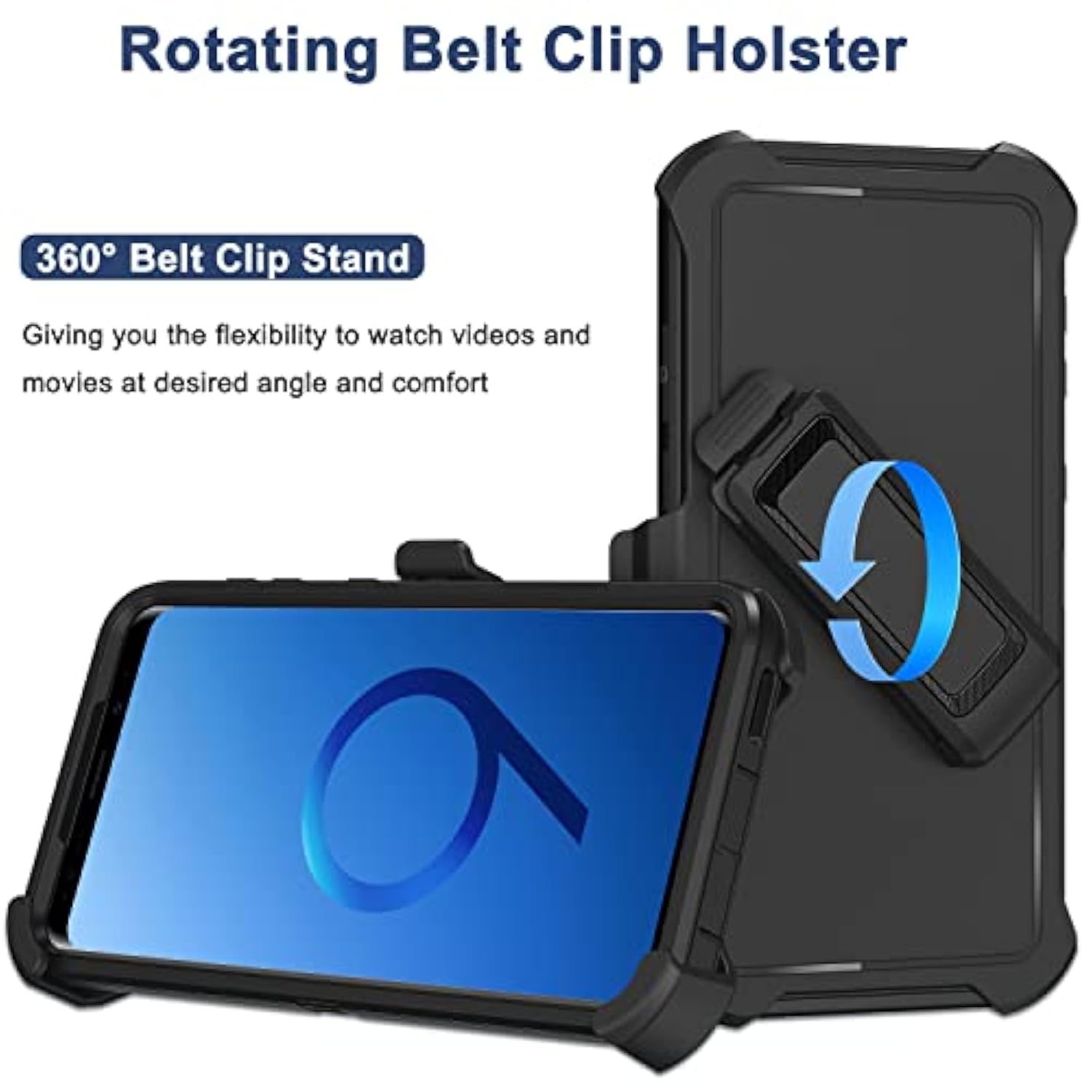 Samsung Galaxy S9+ Case with Belt Clip Holster 2x Screen Protector Black