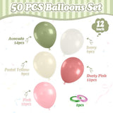 Sage Green Pink Balloons, 50 Pcs Pink And Green Balloon, 12 Inch Light Yellow Ivory Latex Balloons For Girls Baby Shower Birthday Boho Wedding Gender Reveal Jungle Spring Party Decorations