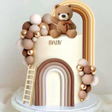 Beige brown bear cake topper with boho balls for baby shower and birthday cake décor