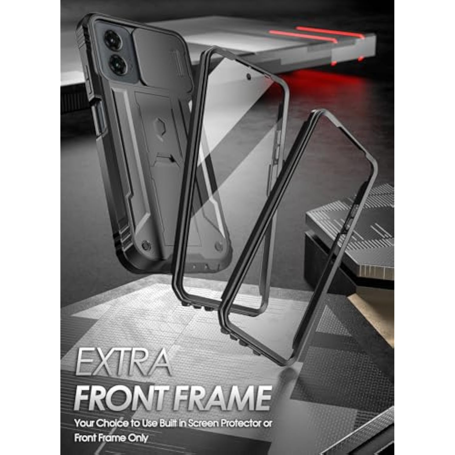 Revolution Case For Motorola Moto G 5G 2024, [Slide Camera Cover], Full-Body Military Grade Rugged Shockproof Cover With Kickstand And Built-In-Screen Protector, Black