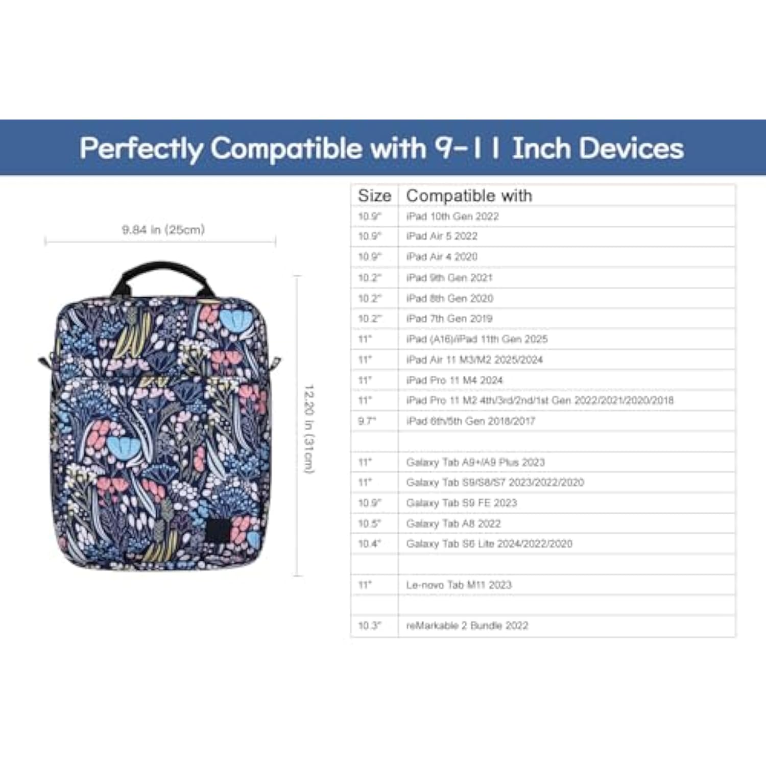 9-11 Inch Tablet Sleeve Bag Carrying Case With Shoulder Strap For Ipad (A16) 11", Ipad 10Th Gen 10.9" Air 5/4, I-Pad Air/Pro 11", I-Pad 9/8/7Th 10.2", Galaxy Tab A9+ Plus 11", Night Blue