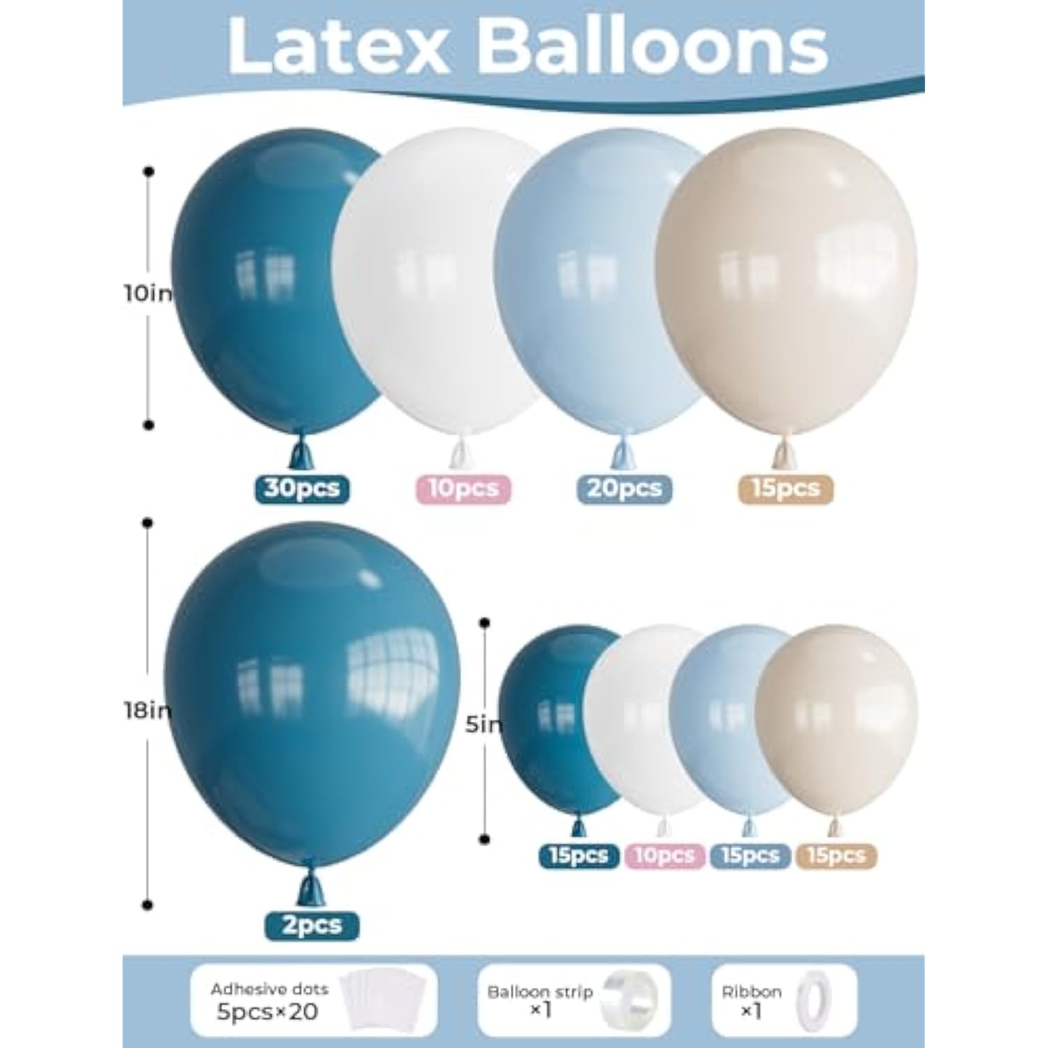 Dusty Blue Balloon Arch Kit: 132 Pcs Baby Shower Decor