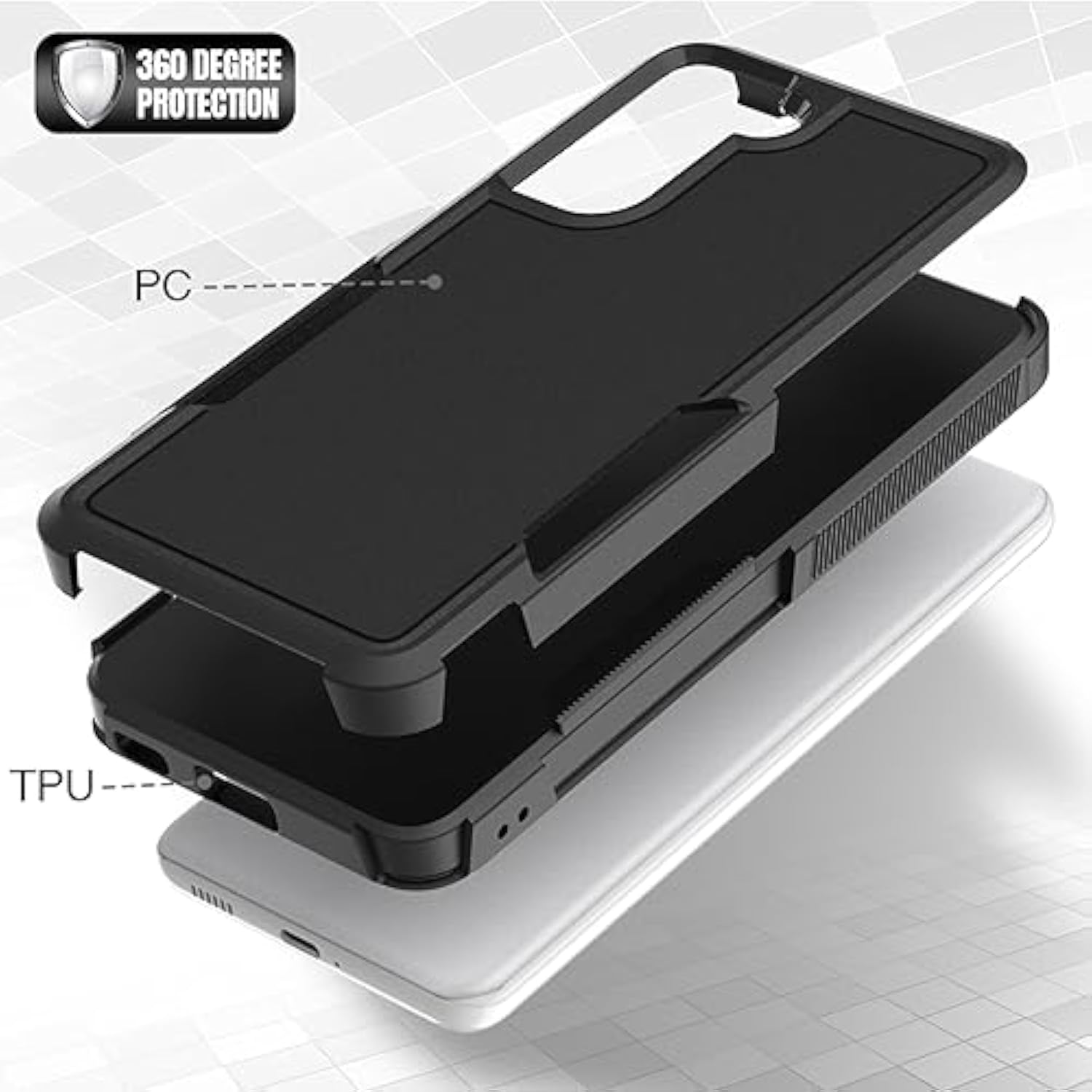 For Samsung Galaxy S21 Case: Dual Layer Protective Heavy Duty Cell Phone Cover Shockproof Rugged With Screen Protector - Military Protection Bumper Tough - Samsung Galaxy S21 5G 2021, 6.2 Inch, Black