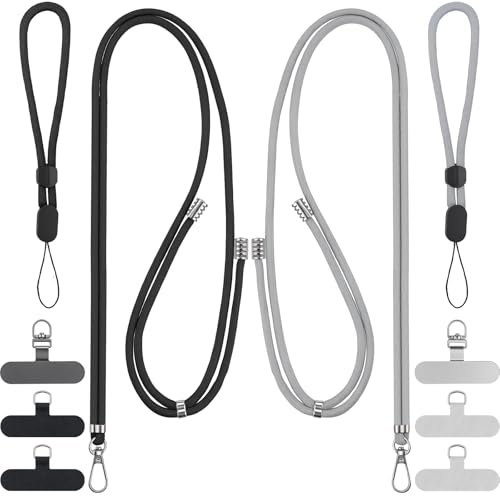 Phone Lanyard, 2 Pack Adjustable Cell Phone Lanyard Crossbody Neck Strap & 2 Pack Phone Wrist Strap with 6 Pcs Tether Tabs for Travel Hiking Dog