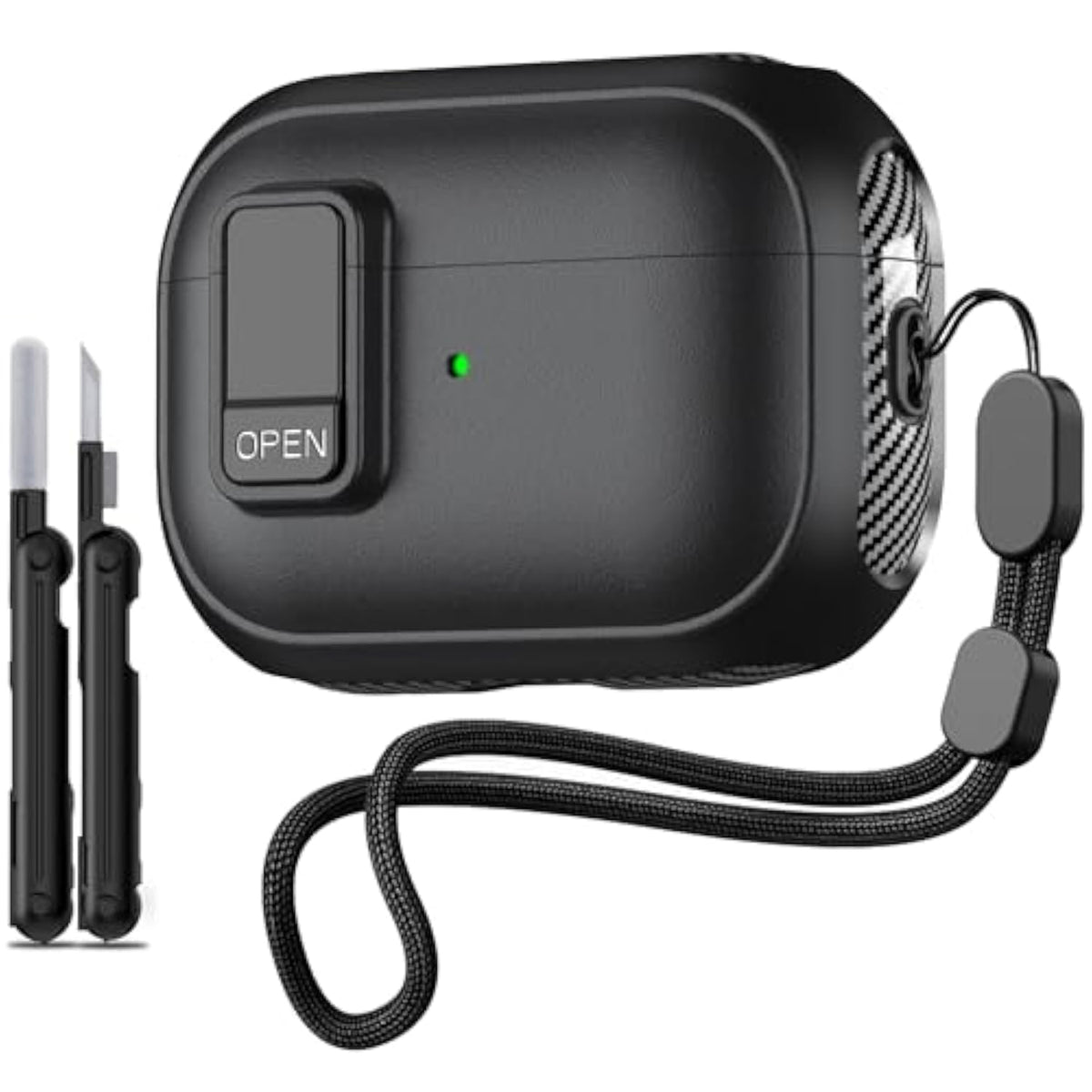 Compatible With Airpods Pro 2Nd Generation Case,?With Lock Clip? Carbon Fiber Design Protection Case For Airpods Pro 2Nd/1St Gen (2023/2022/2019) With Lanyard/Cleaning Pen - Balck