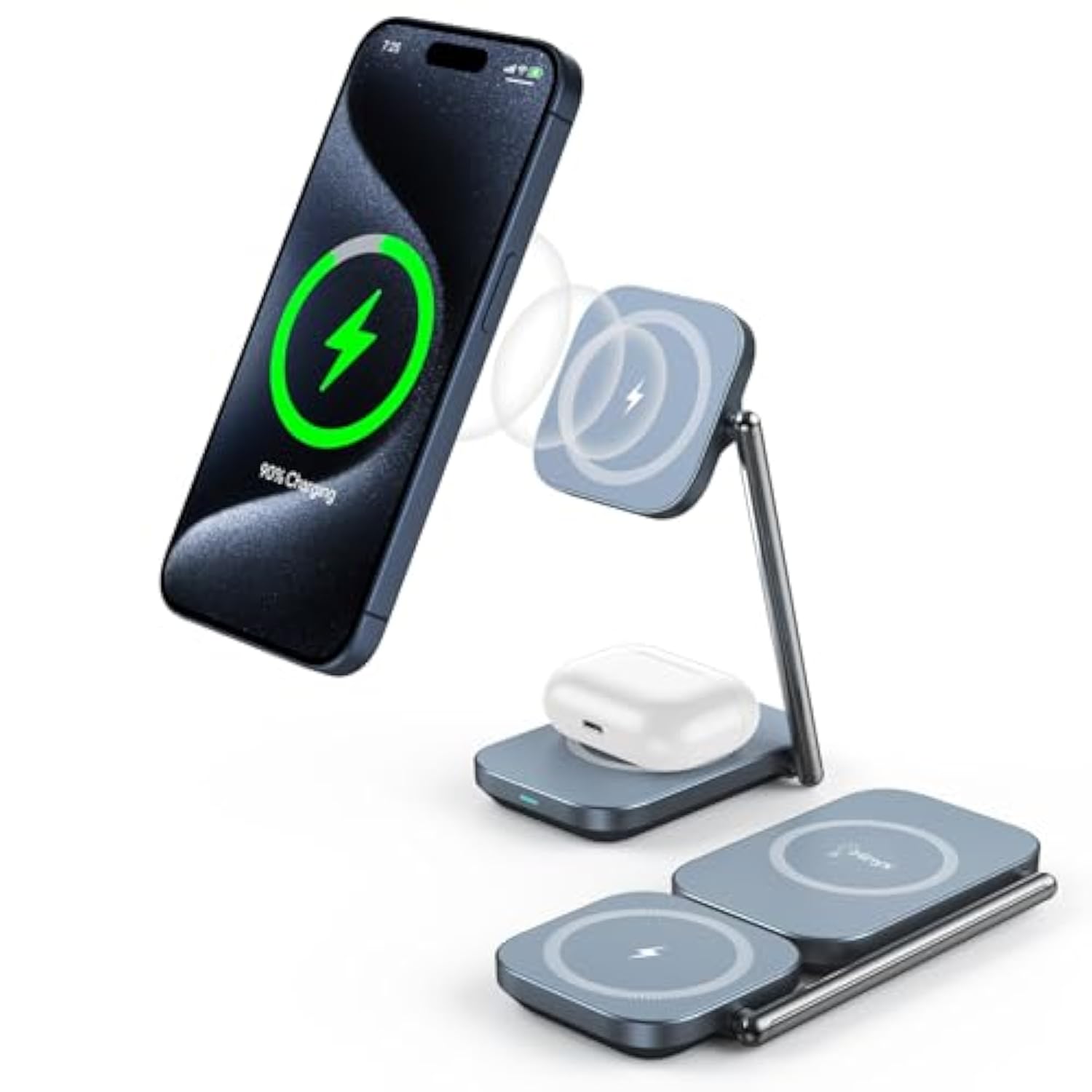 2-In-1 Magsafe Charger Stand, 20W Foldable Travel Fast Magnetic Wireless Charger, Zinc Alloy Wireless Charging Station For Iphone 15/14/13/12 Series, Airpods Pro/3/2