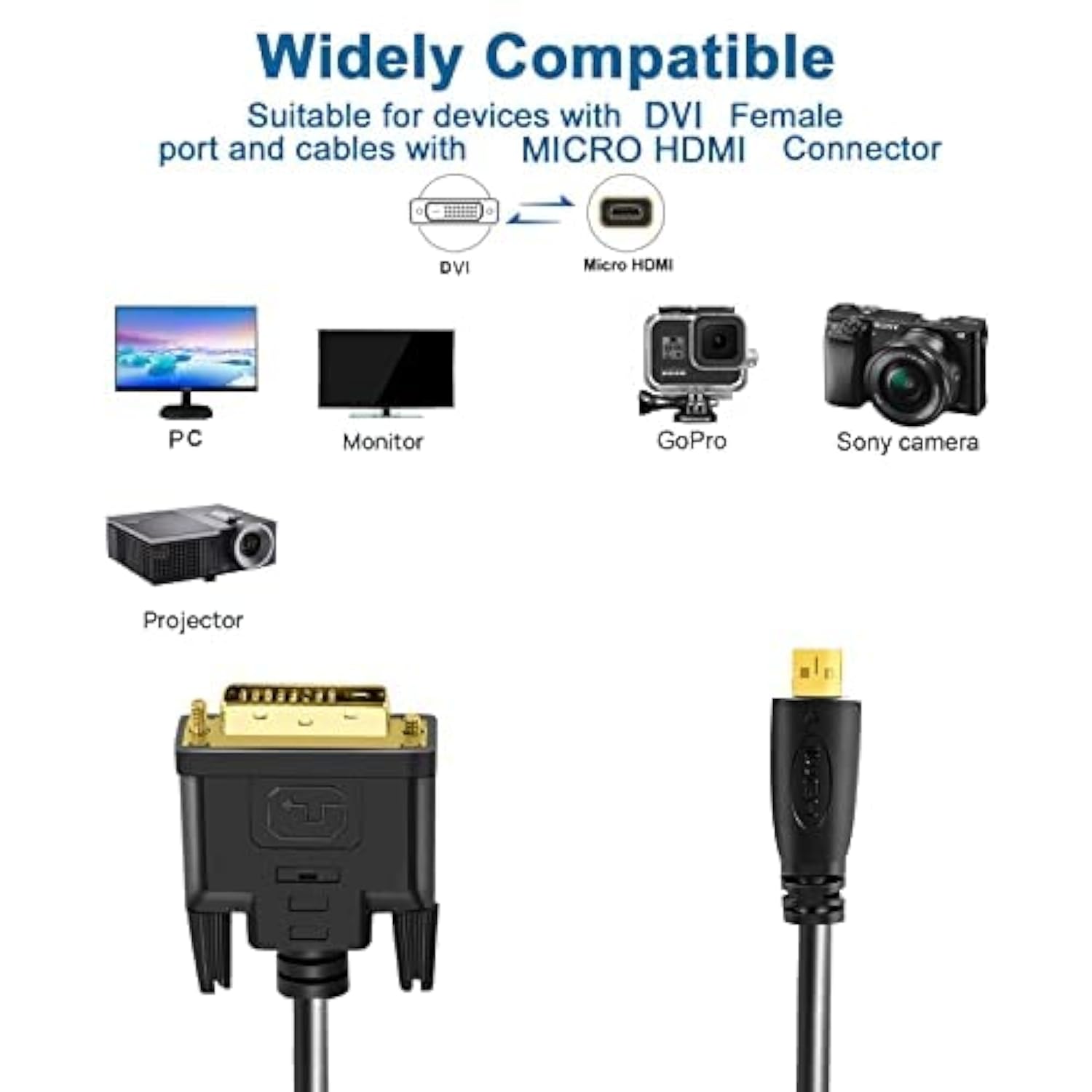 Micro Hdmi To Dvi Cable 3.3Ft, Micro Hdmi 1.4 To Dvi 24+1 Pin Male To Male Cab