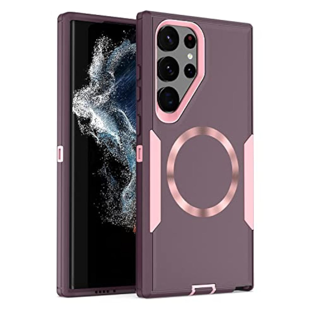 Designed For Samsung Galaxy S23 Ultra Case,Magnetic,Drop Protection Heavy Duty,Compatible With Magsafe,Dustproof,No Fading, No Yellowing,For Men Women, Purple Rose Gold
