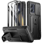 Revolution Case For Motorola Moto Edge 2024 [Not For 2023 Version], [Slide Camera Cover], Full-Body Military Grade Rugged Shockproof Cover With Kickstand And Built-In-Screen Protector, Black