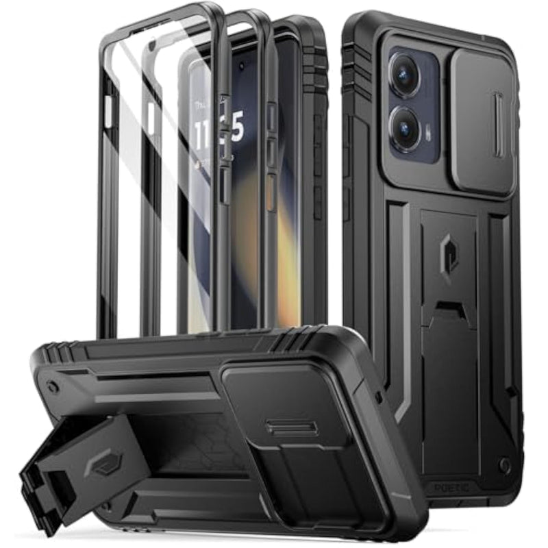 Revolution Case For Motorola Moto Edge 2024 [Not For 2023 Version], [Slide Camera Cover], Full-Body Military Grade Rugged Shockproof Cover With Kickstand And Built-In-Screen Protector, Black