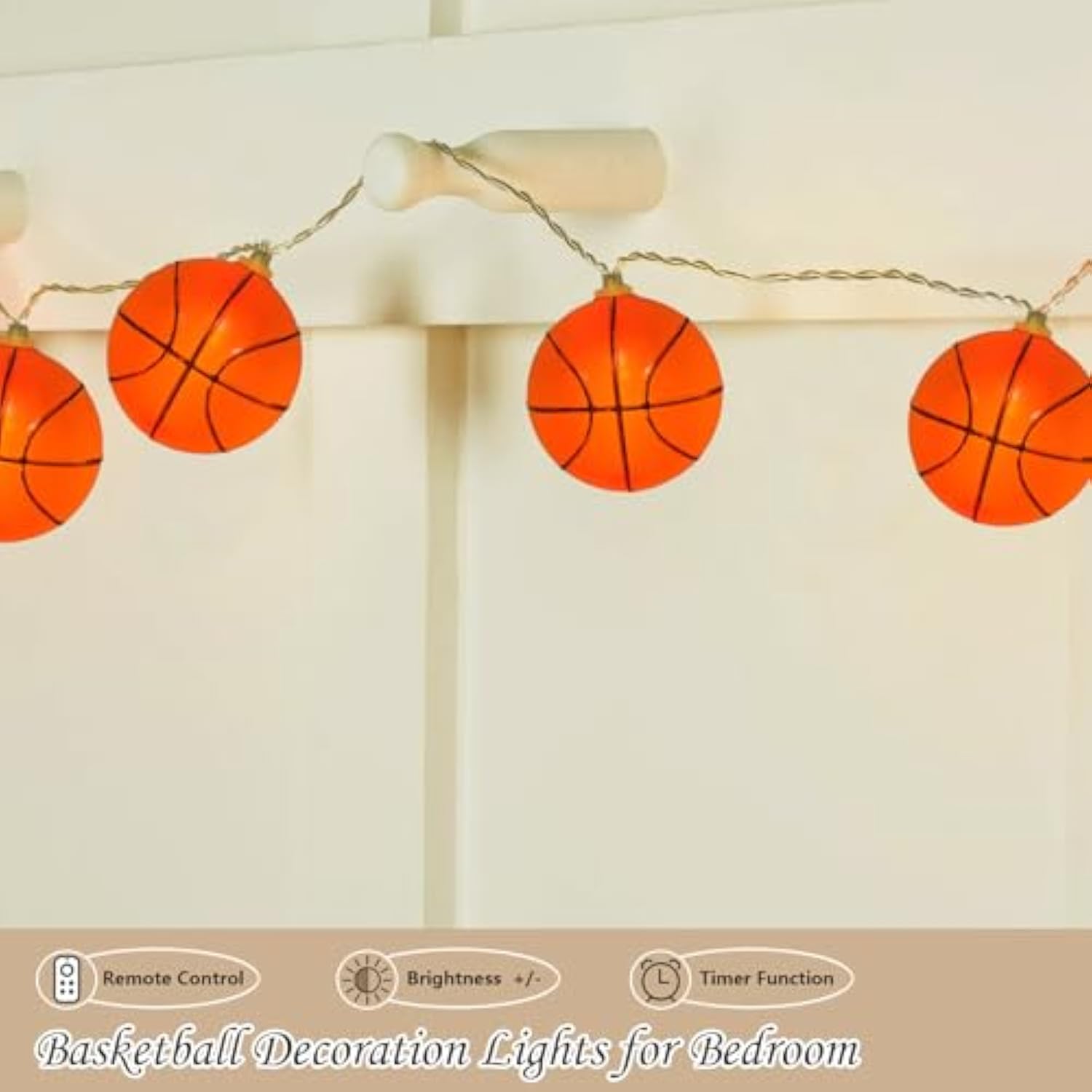 Basketball Decorations String Lights Battery Operated, 6.8Ft 10 Led Light Up Basketball Light With Timer, Indoor Outdoor