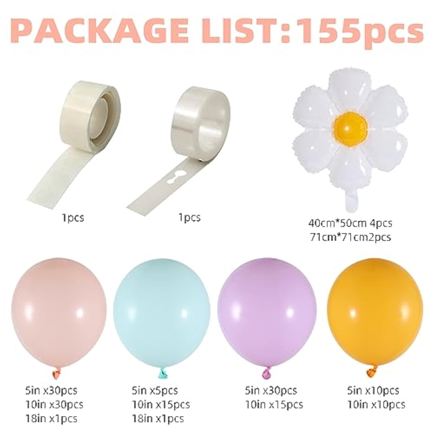 155pcs Groovy Daisy Balloon Garland Kit - Pastel Boho Balloons for Party Decor