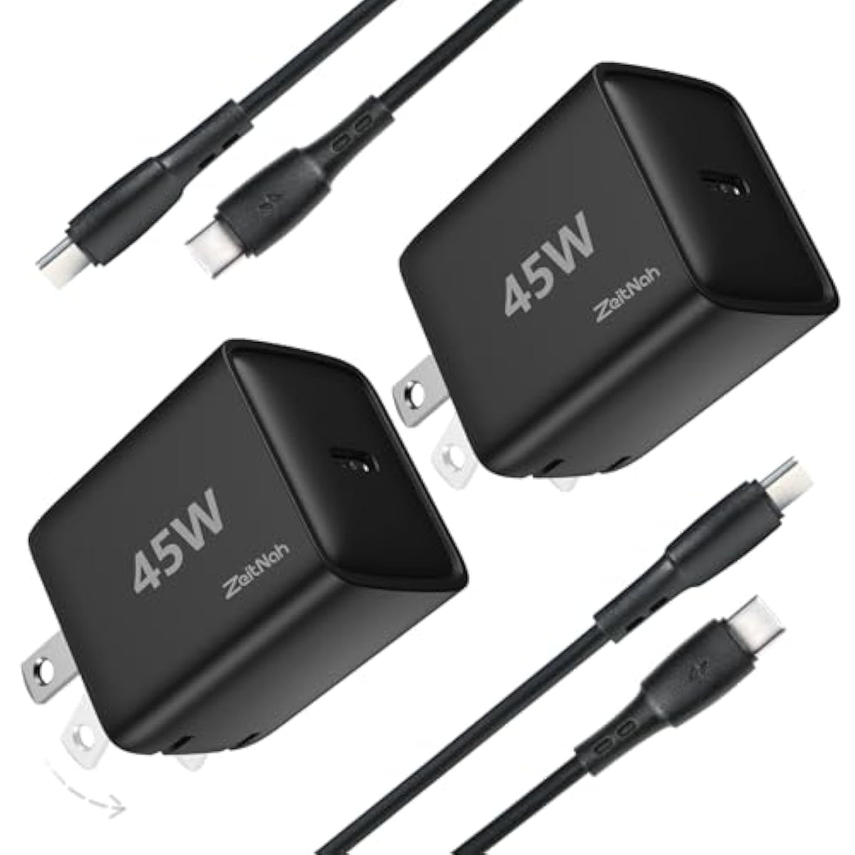 45W Usb-C Charger(2 Pack), 45W Super Fast Charger For Galaxy S25/S24/23, Iphone 16/15/14, Ipad, Galaxy Tab, And More Devices (2 * 5Ft Type C Charging Cable)-Black