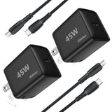45W Usb-C Charger(2 Pack), 45W Super Fast Charger For Galaxy S25/S24/23, Iphone 16/15/14, Ipad, Galaxy Tab, And More Devices (2 * 5Ft Type C Charging Cable)-Black