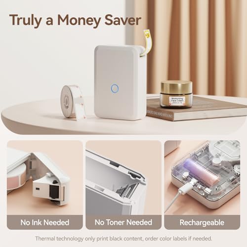 D110 Label Maker Machine With Label, Small Label Printer Bluetooth Connection Multiple Templates Available For Phone Easy To Use For Office Home Organization Rechargeable White