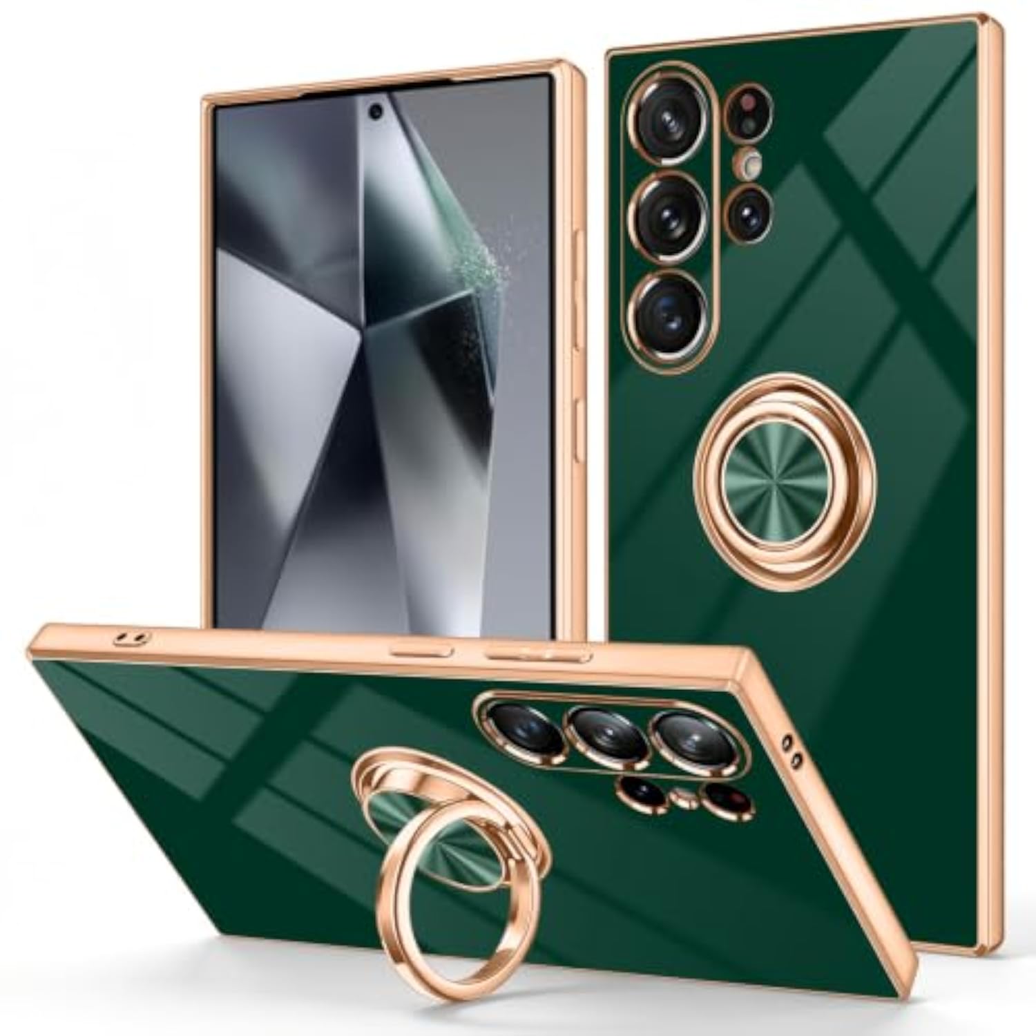 Green Samsung Galaxy S24 Ultra Case with Built-in Ring Holder Kickstand