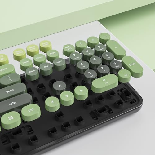 Keyboard And Mouse Wireless, Cute Retro Full-Size Cordless Keyboard With Number Pad 2.4 Ghz Wireless Usb Receiver For Computer (Dark Green)