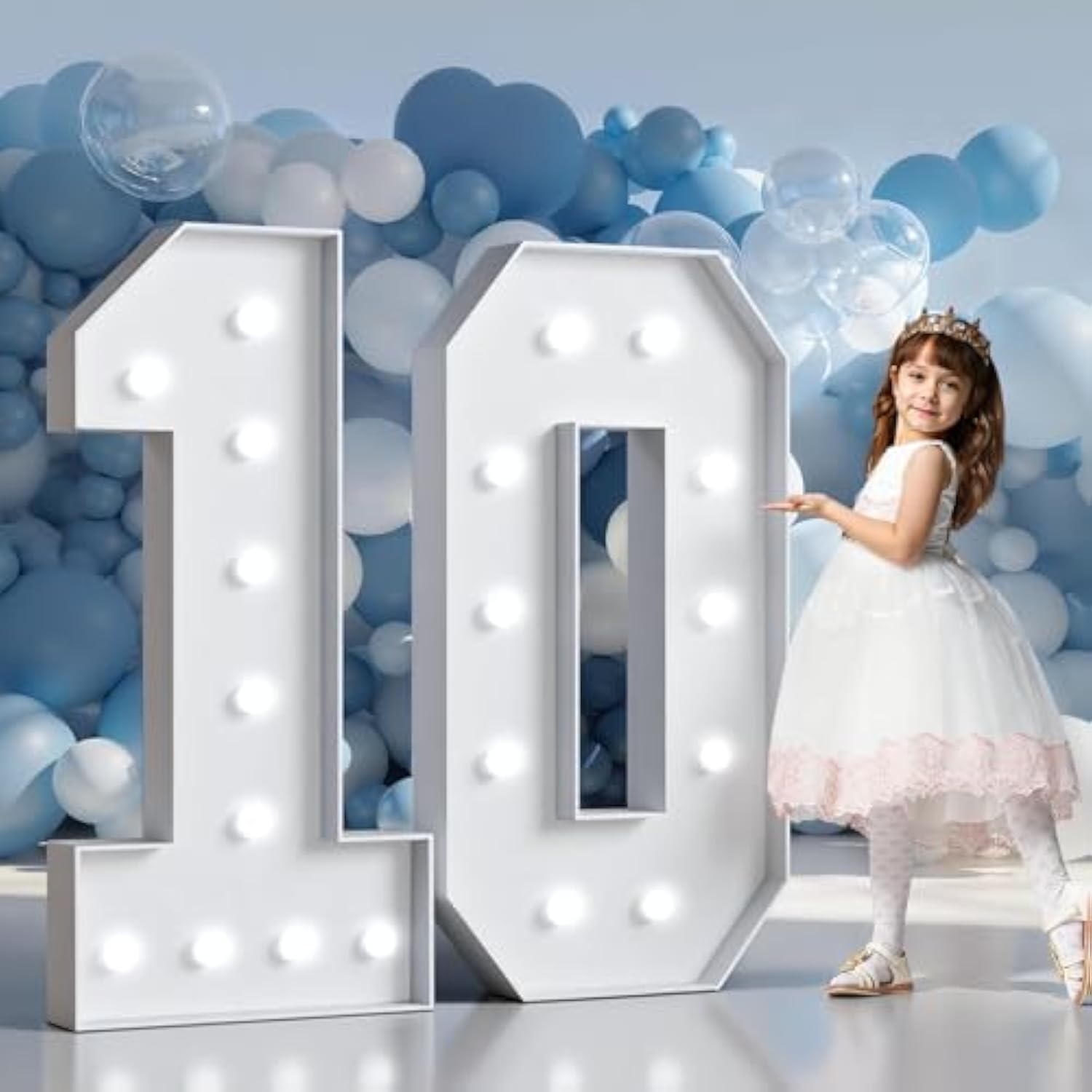 Marquee Numbers 4 Feet Tall Big Light Up Numbers 10Th Happy Birthday Decorations Girl Boy White Anniversary Party Decor Large Cardboard Prop Backdrop Sign 10