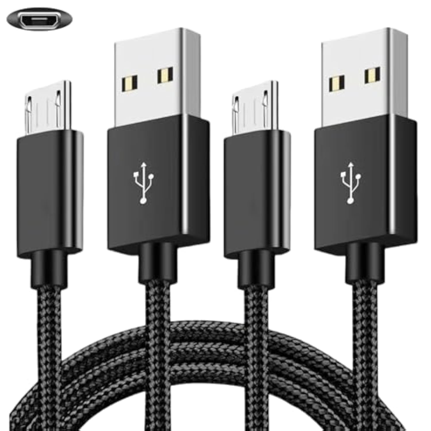 2 Pack 6.6Ft Ps4 Controller Charging Cable, Micro Usb Nylon Charger Data Sync Cord, Suitable For Playstation 4, Xbox One S/X Controller And More (Black)