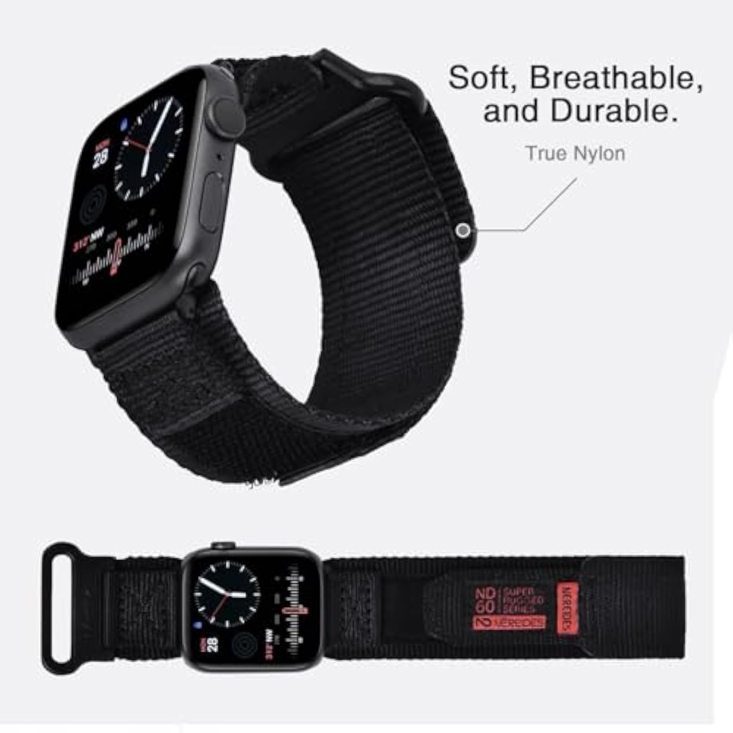 Compatible With Apple Watch Series 10 Band Series 9/8/7/6/5/4/Se/Se2/Ultra 1/2, Nylon Sports Strap With Woven Design For 49Mm/46Mm/45Mm/44Mm (L, Black)