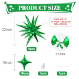 Green Star Balloons,Explosion Star Balloons Kit With 6Pcs 22Inch Cone Star Foil Balloons And 10Pcs 10Inch Four Pointed Star Balloons For Birthday Anniversary Disco Party Decorations