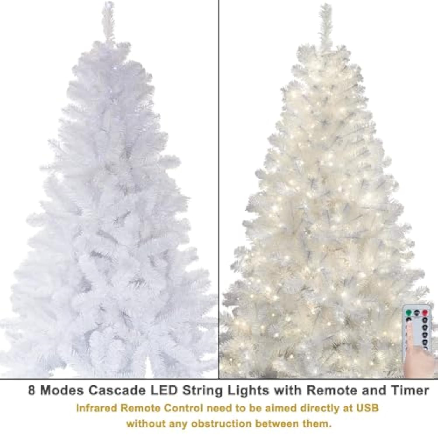 Store 6Ft White Christmas Tree With Ornaments And Lights All-In-One Completed Christmas Tree Set Including 6 Feet Full Tree, Ornaments, Led String Lights With Remote And Timer