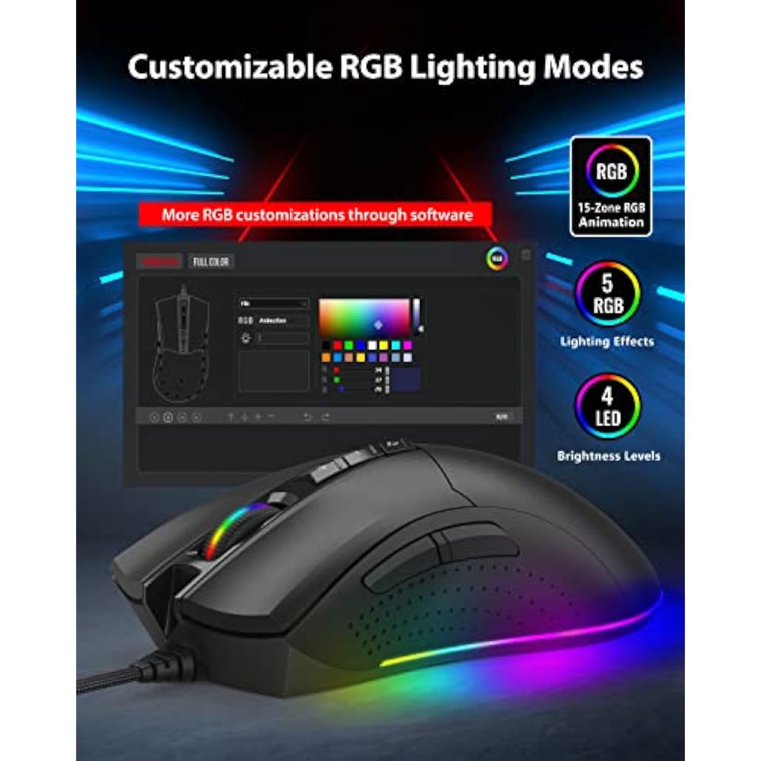 Gaming Mouse With 12,000 Dpi Adjustable, Rgb Backlight, Optical Sensor, 8 Programmable Buttons, Rgb Gaming Mouse With 512Kb Onboard Memory, Wired Gaming Mouse For Windows 7 And Up