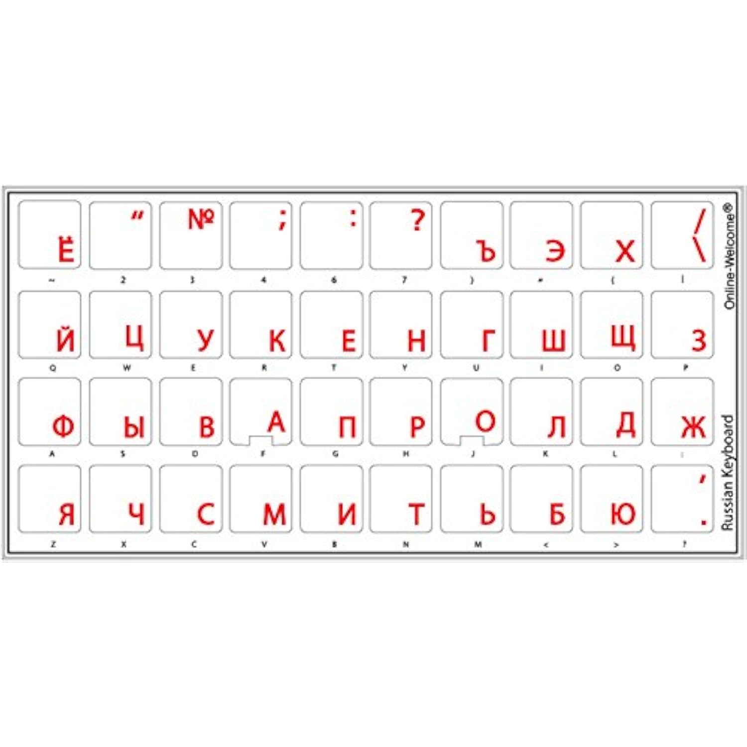 Online-Welcome Russian with RED Lettering Keyboard Stickers Transparent for Co