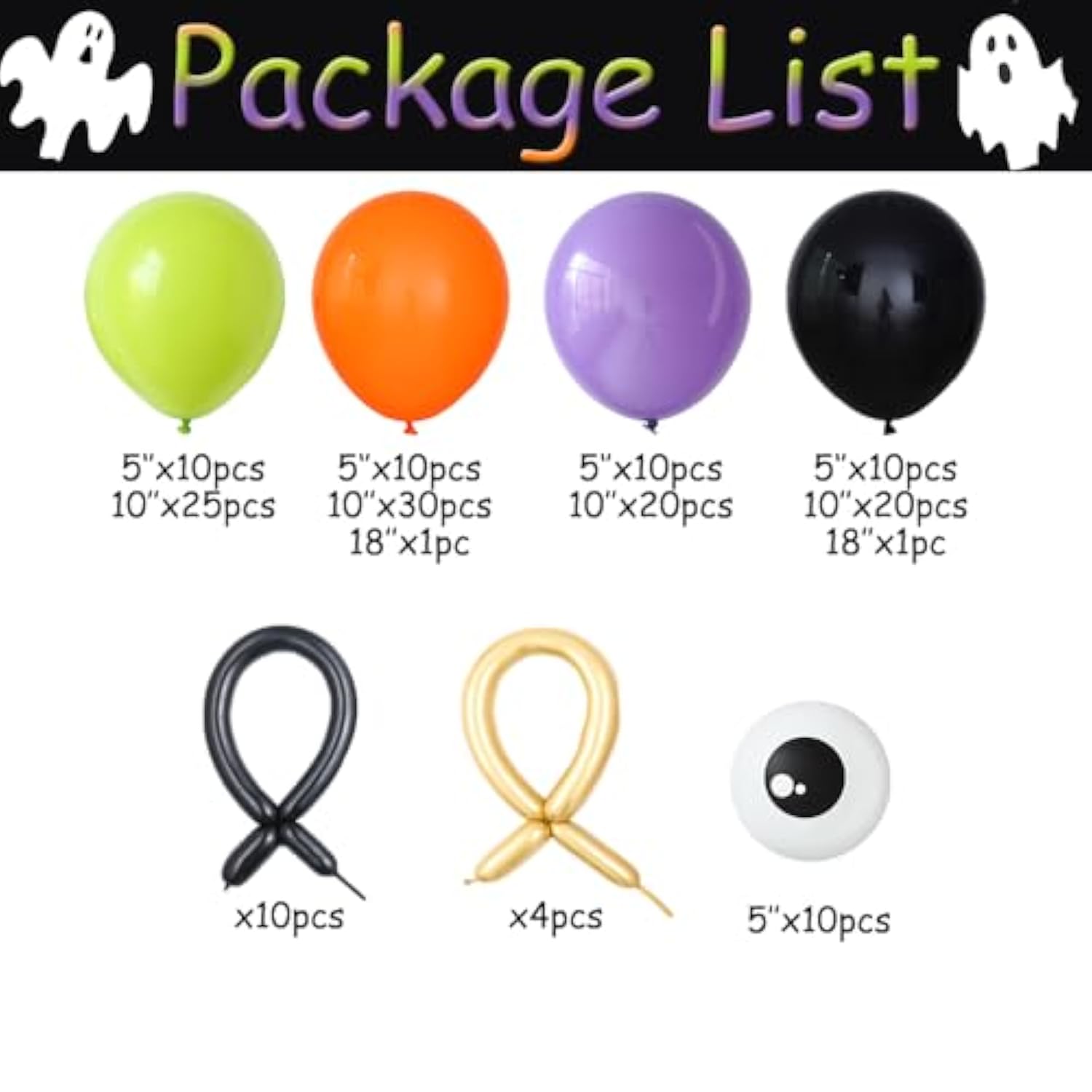 150Pcs Halloween Balloon Arch Kit - Orange, Green, Purple Garland with Eye & Spider