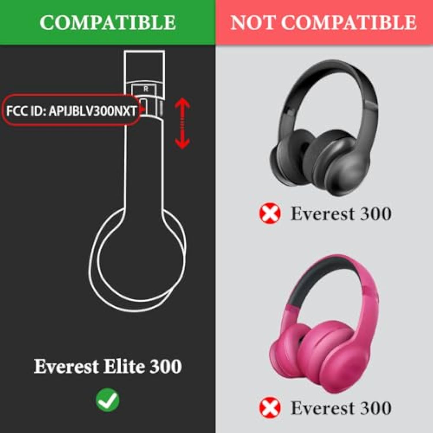 Geekria QuickFit Replacement Ear Pads for JBL Everest Elite 300, V300NXT Headphones Ear Cushions, Repair Parts (Black)