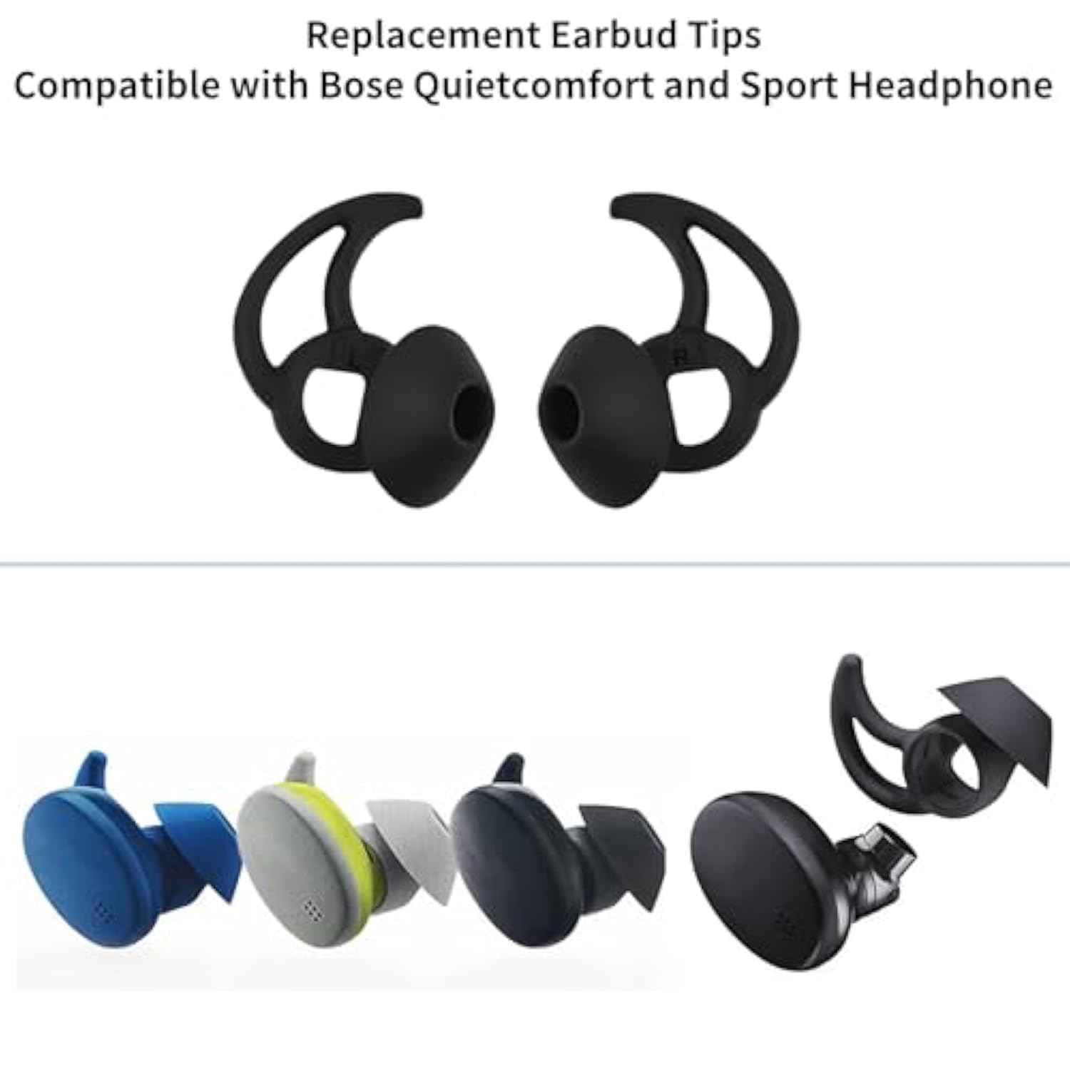 Replacement Tips For Bose Earbuds (Sml 3 Pairs Black) Washable Silicone For Quietcomfort Noise Cancelling