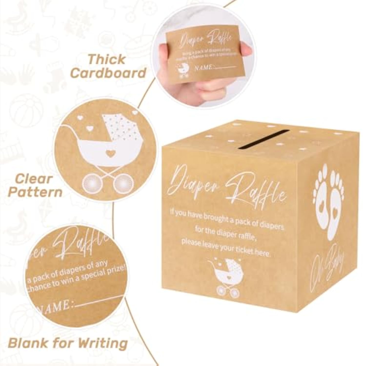 51Pcs Diaper Raffle Box Set For Baby Shower Party, Gender Reveal Diaper Raffle Tickets For Baby Shower Games Invitations Diaper Raffle Cards Sign