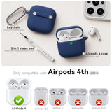 For Airpods 4 Case 2024 Come With Cleaner Kit,Soft Silicone Protective Cover For Apple Airpods 4Th Generation Cases With Keychain,Compatible With Airpod 4 Case For Women Men-Midnight Blue